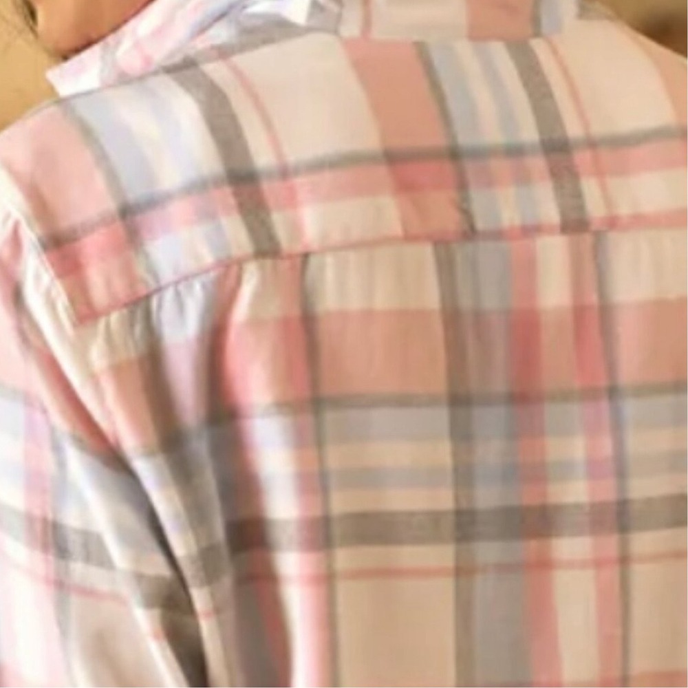 Frank & Eileen Eileen Italian Cashmere Touch Plaid Shirt Pink Blue Gray Small - Picture 4 of 10